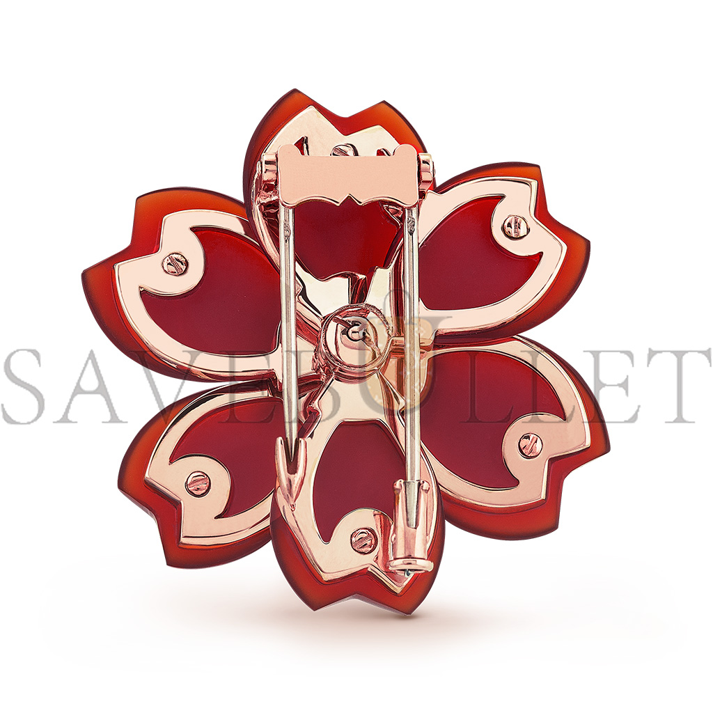 v*n cl**f arpels rose de noËl clip, medium model - rose gold, carnelian, D1am0nd vcaro9b600